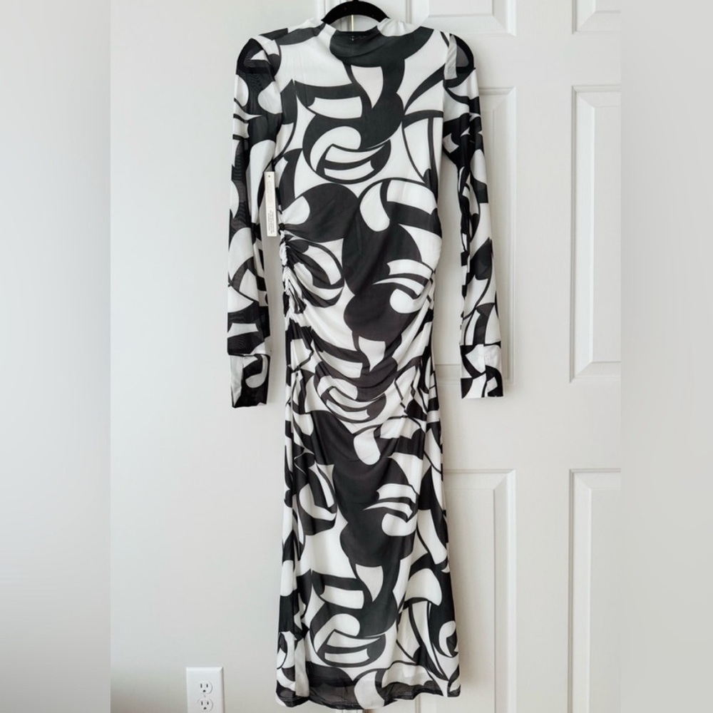 ♥️ NWT - FARM Rio for Anthropologie Black and White Midi Sheath Dress with Slit - Picture 4 of 5
